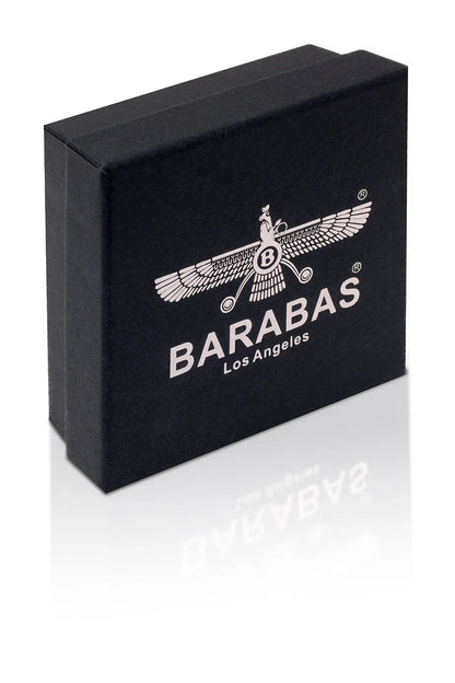 Black rectangular barabas los angeles jewelry box with silver embossed logo for daper fad bracelet packaging