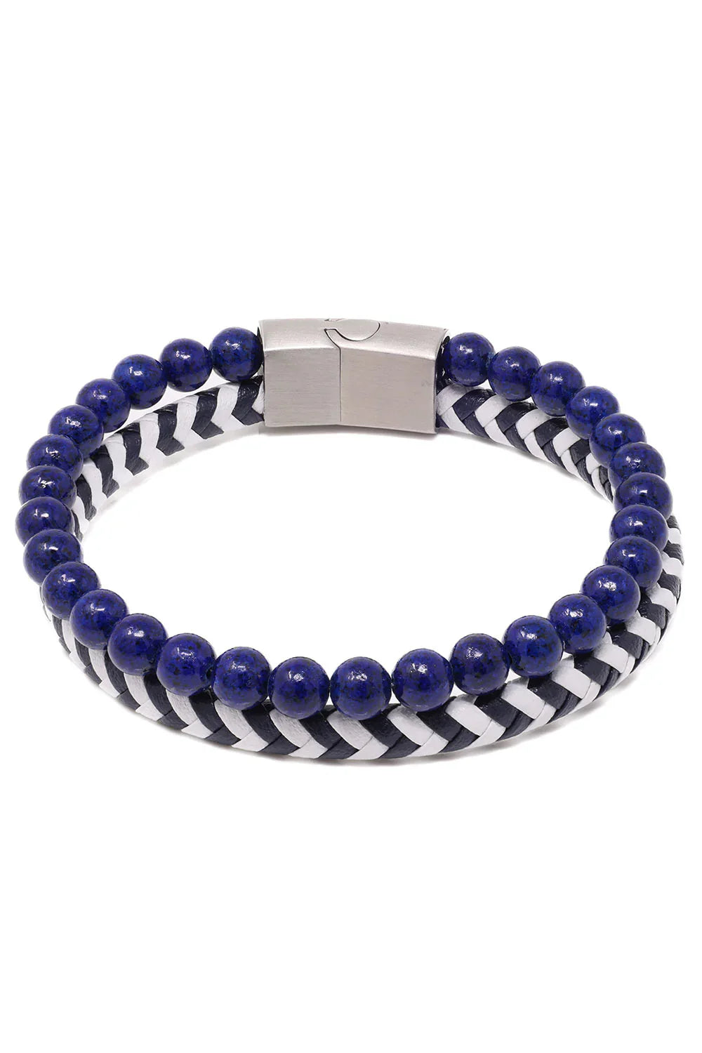 Daper fad bracelet navy blue beaded with black and white chevron woven band and silver rectangular clasp
