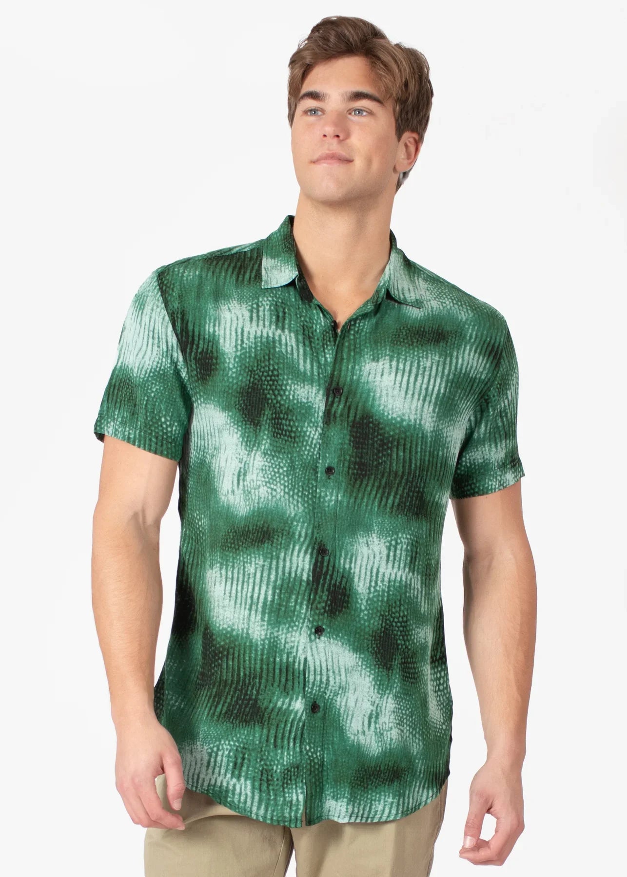 Diffuse abstract s s shirt short-sleeved button-up green and black tie-dye casual cotton shirt
