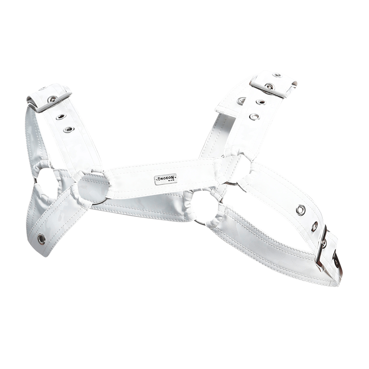 Dngeon classic belt harness camo white leather with silver metal hardware and central branded label