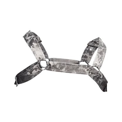 Dngeon classic belt harness camo in gray and black with reinforced stitching and metal hardware for durability