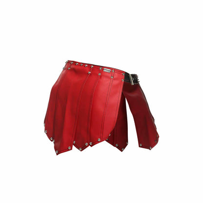 Dngeon roman red leather skirt with silver studs and black belt buckle in new colors