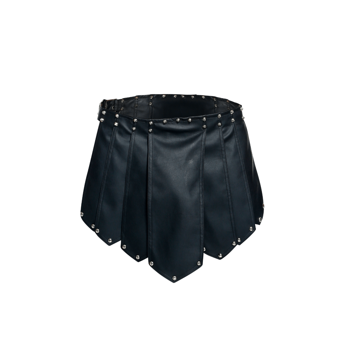 Dngeon roman black faux leather pleated mini skirt with silver studs along waistband and hem new colors