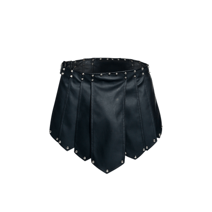 Dngeon roman black faux leather pleated mini skirt with silver studs along waistband and hem new colors