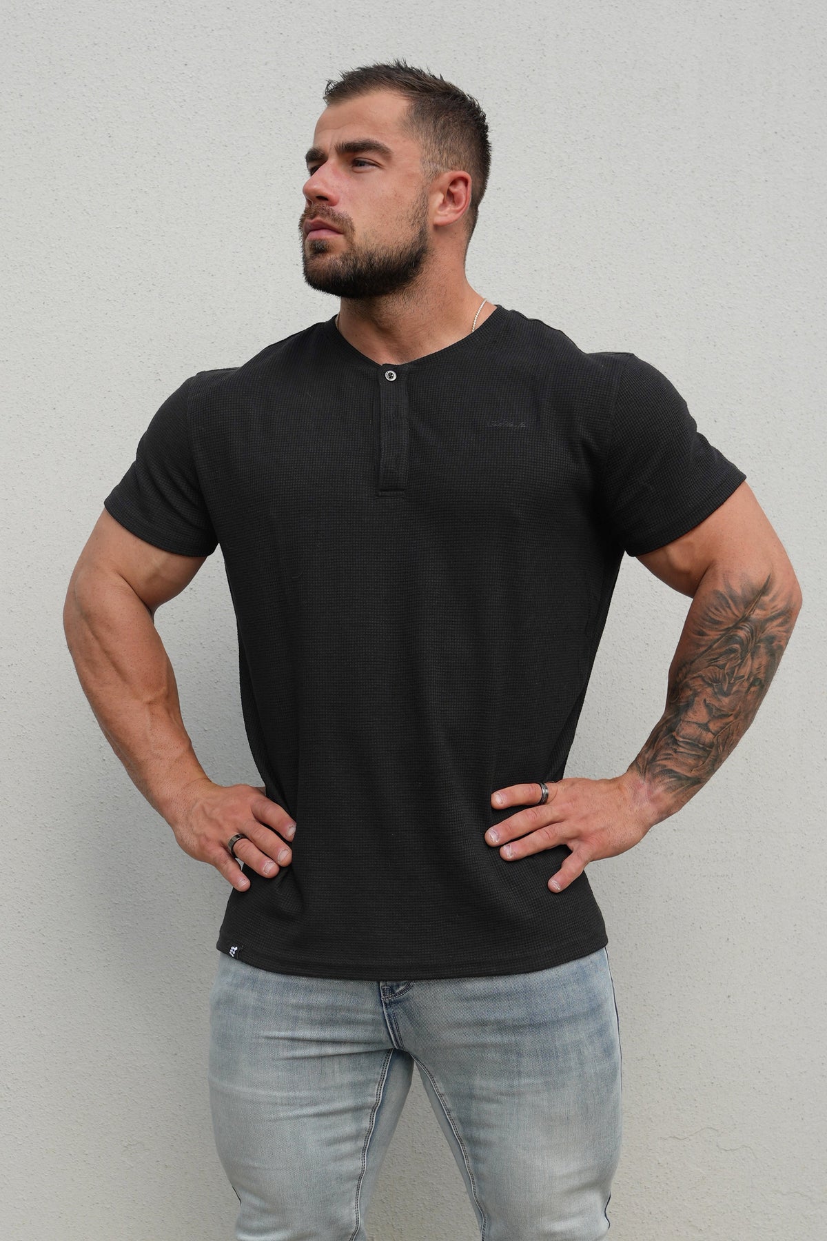 Jed North Men's Waffle Henley T-Shirt - Black