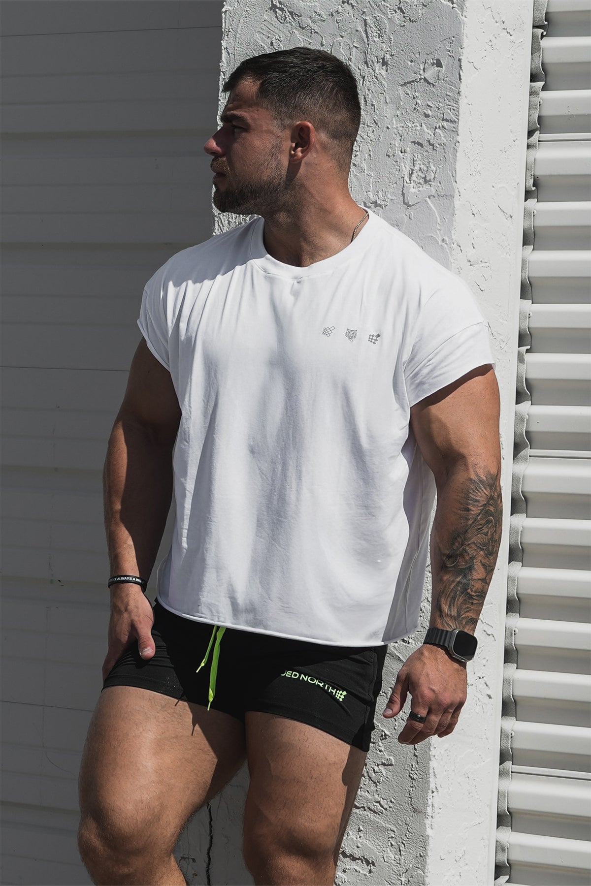 Jed North Men's Oversized Raw-Cut Cropped Tee - White