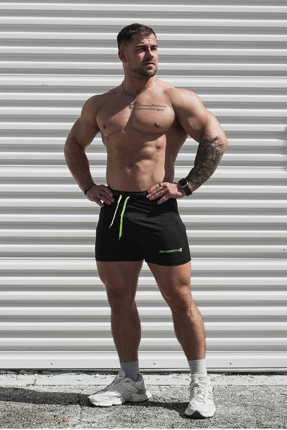 Jed North Men's Agile Bodybuilding 4'' Shorts w Zipper Pockets - Black