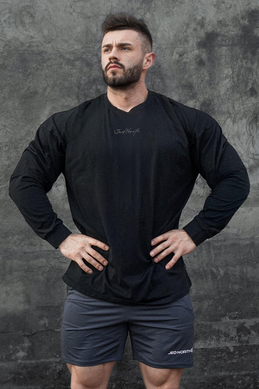 Jed North Men's Energy Oversized Long Sleeve T-Shirt 2.0 - Obsidian Black