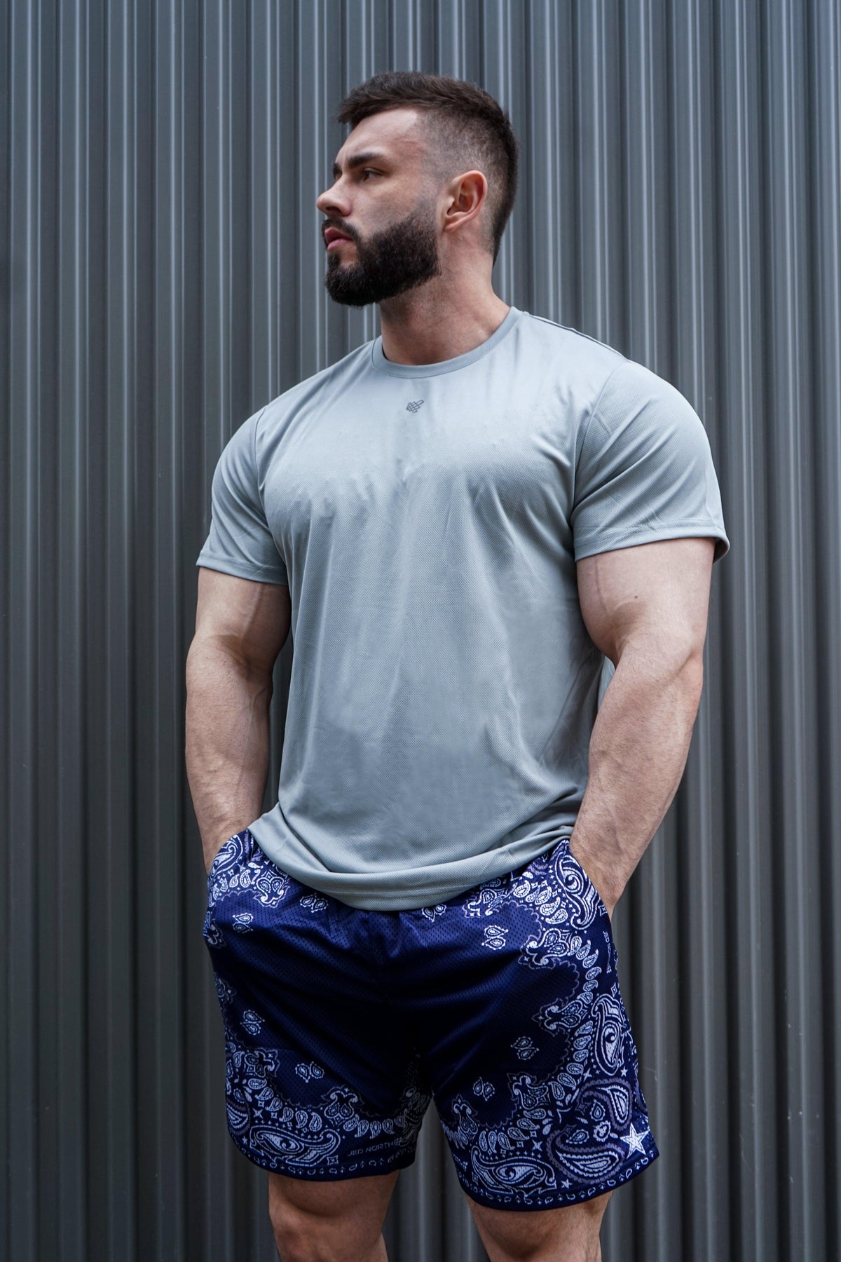 Jed North Men's Jersey Mesh 7.5" Gym Shorts - Navy Paisley