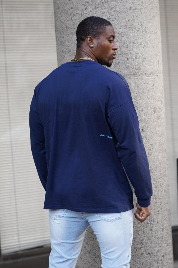 Jed North Men's Energy Oversized Long Sleeve T-Shirt 2.0 - Midnight Blue