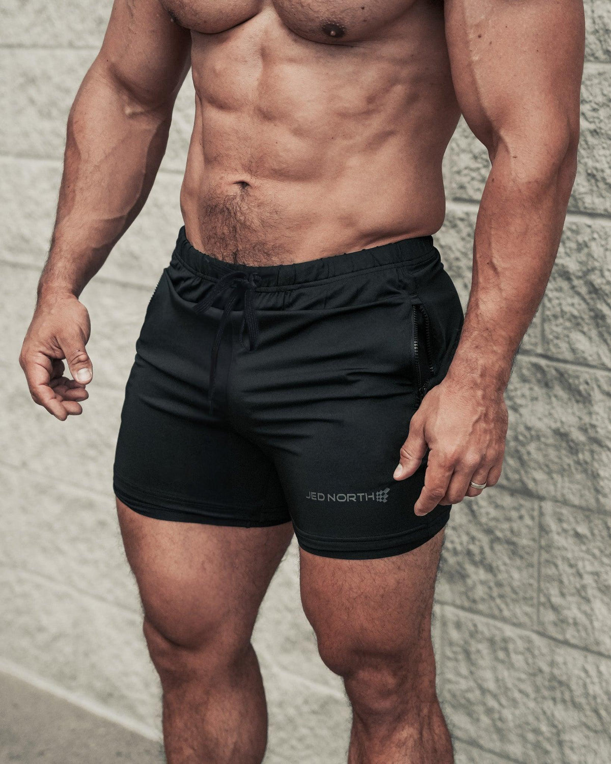 Jed North Men's Agile Bodybuilding 4'' Shorts w Zipper Pockets - Noir