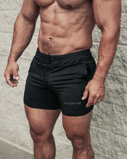 Jed North Men's Agile Bodybuilding 4'' Shorts w Zipper Pockets - Noir