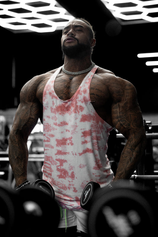 Jed North Men's Classic Bodybuilding Racerback Stringer - Red Tie Dye