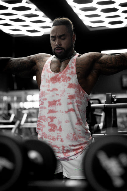Jed North Men's Classic Bodybuilding Racerback Stringer - Red Tie Dye
