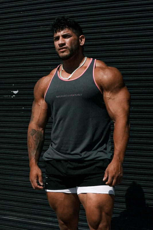 Jed North Men's Fast-Dry Bodybuilding Workout Stringer - Gray w/ Pink Trim