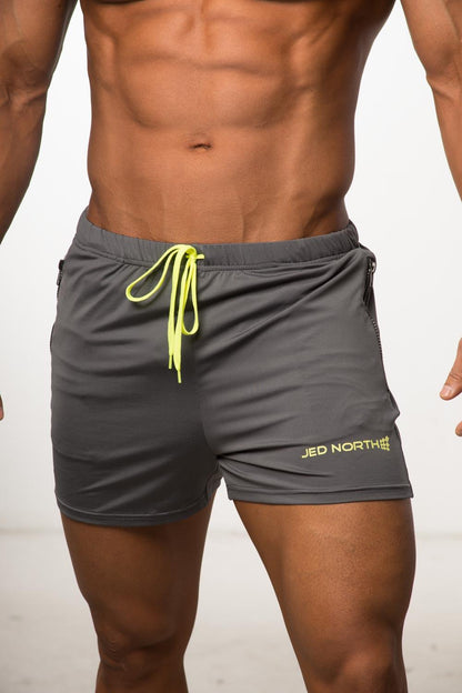 Jed North Men's Agile Bodybuilding 4'' Shorts w Zipper Pockets - Gray
