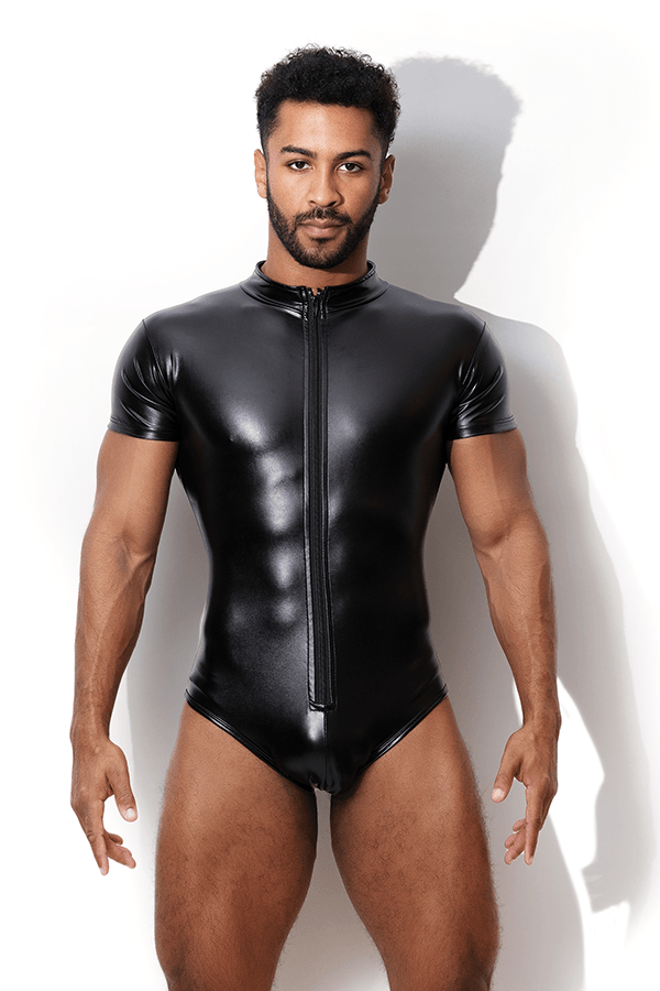 JJ Malibu Men's Vegan Leather Zipper Bodysuit
