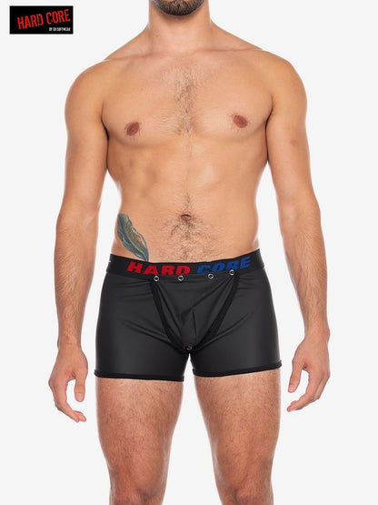 Hard Core 5527 Men's X Pleather Boxer Brief w/ Cod Piece - Midnight