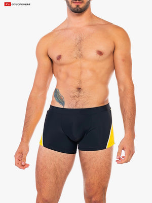 Go Softwear 4562 Herren Badehose Folsom mit quadratischem Schnitt - Schwarz/Gelb