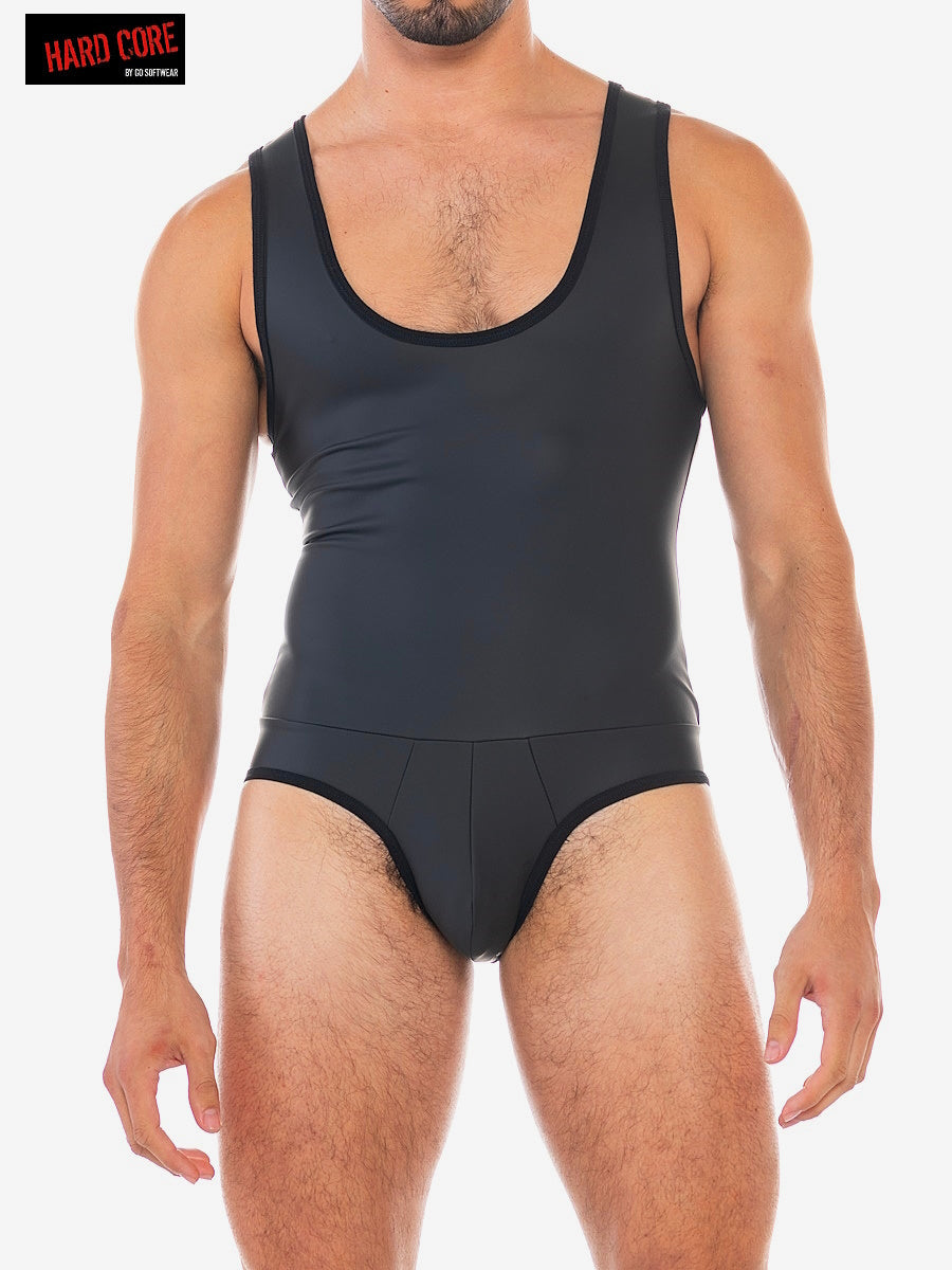 Hard Core 5536 Herren-X-Ringer-Body aus Kunstleder, rückenfrei – Mitternacht