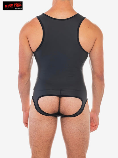 Hard Core 5536 Herren-X-Ringer-Body aus Kunstleder, rückenfrei – Mitternacht