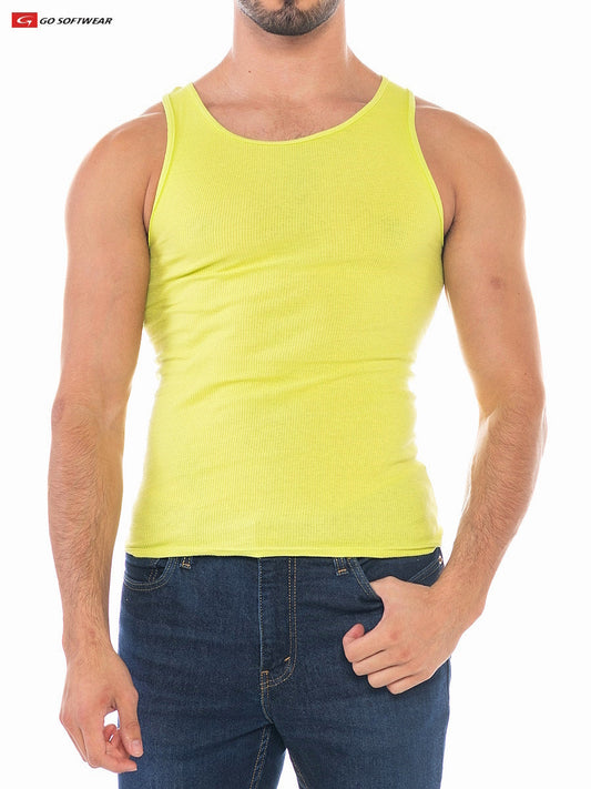 Débardeur côtelé pour homme Go Softwear 4915 Resort - Citron vert éclatant