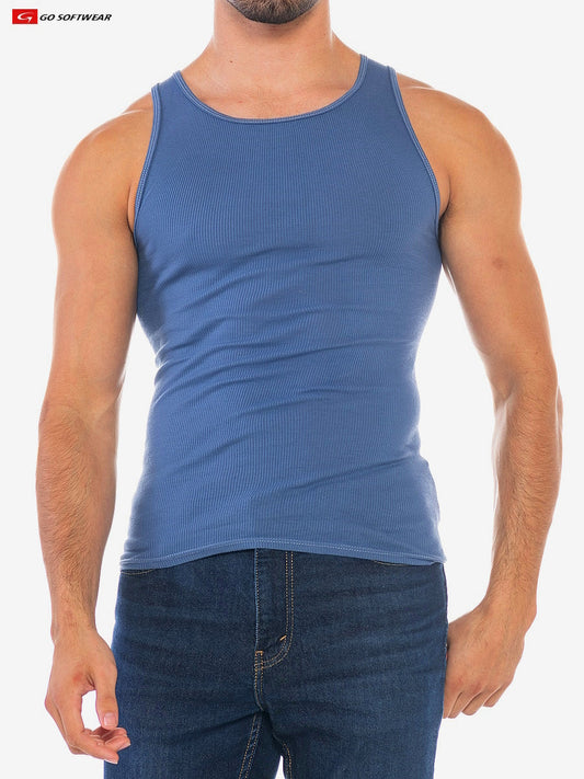 Débardeur côtelé pour homme Go Softwear 4915 Resort - Bluebell