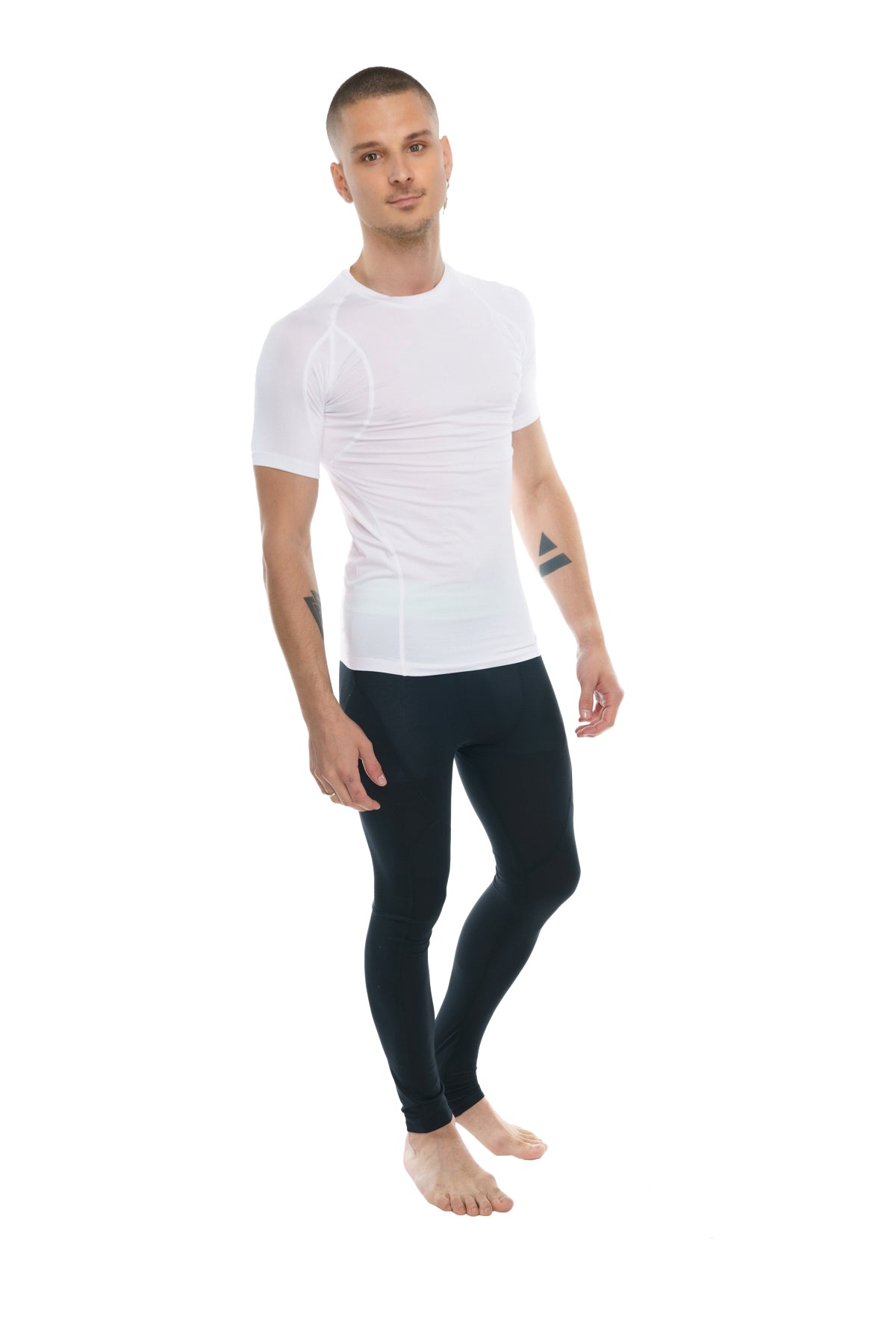 Designer raglan crew-neck tee in arctic white with short sleeves and subtle ribbed texture in compression fabric