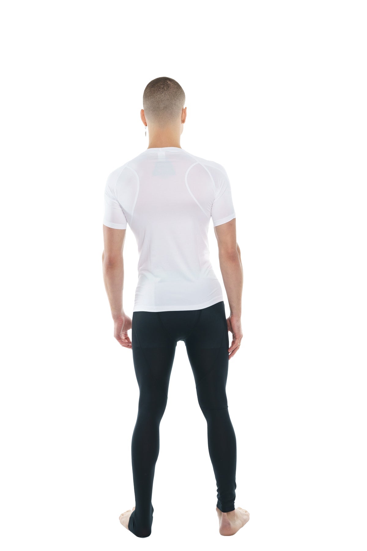 White short-sleeved designer raglan crew-neck tee with subtle mesh panels on shoulders and sides in arctic white color