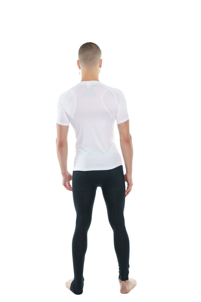 White short-sleeved designer raglan crew-neck tee with subtle mesh panels on shoulders and sides in arctic white color