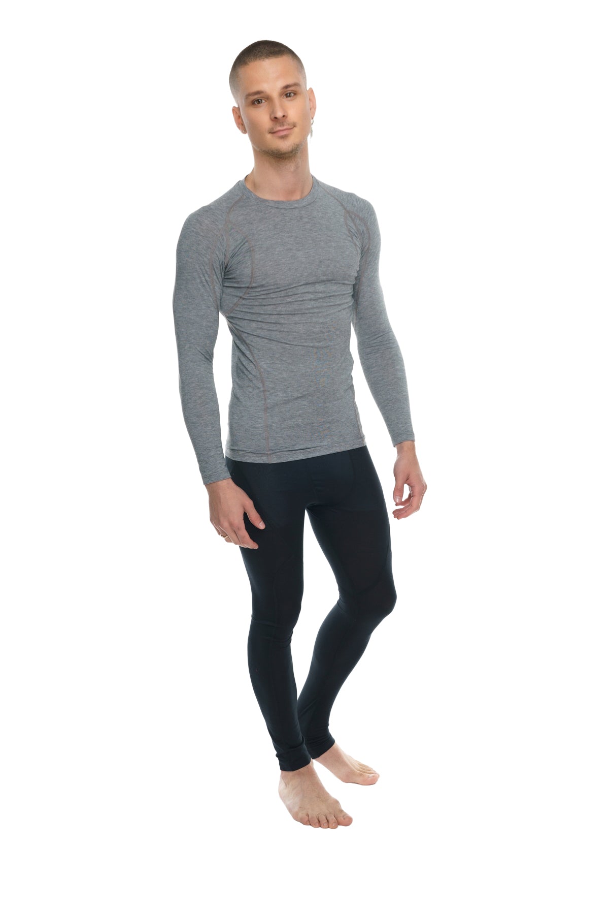 Gray long-sleeved thermal raglan crew neck shirt with subtle texture designed for casual layering in steel gray