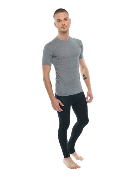 Designer raglan crew neck tee steel gray featuring a gray short sleeved athletic top with a subtle textured pattern