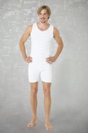 White sleeveless one-piece jumpsuit with button-front design from doreanse size s in smooth fabric