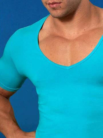 Doreanse deep v neck short sleeved turquoise t shirt in size 2xl made from soft breathable fabric
