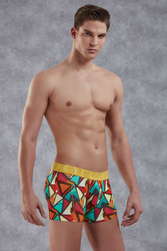 Doreanse Prisma boxer brief underwear size M with vibrant geometric pattern and bold yellow waistband