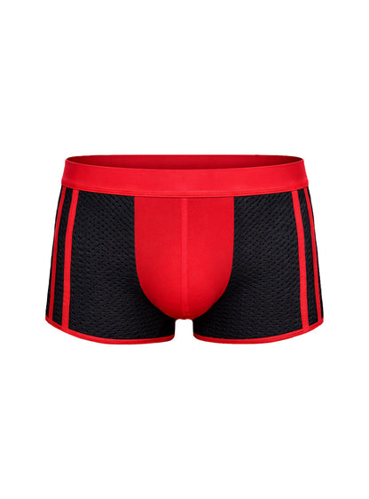 Dual tone trunk red and black mesh boxer briefs with bold red waistband for comfortable everyday wear