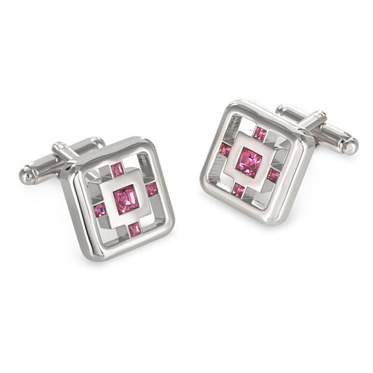 Silver square cufflinks with pink gemstones arranged in a geometric pattern duncan walton porter c2675b size one size
