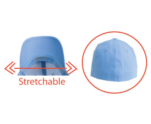 Light blue stretchable baseball cap with classic curved brim and adjustable strap from easy fit cap collection