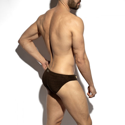 ES Collection Terrycloth Swim Bikini Brief - Brown