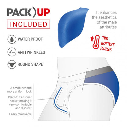 Blue silicone extra-large logo brief male enhancement device with rounded shape waterproof and anti-wrinkles design