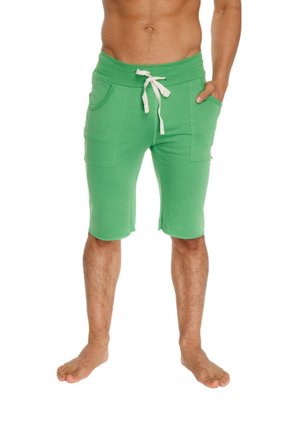 Eco-track short bamboo green athletic shorts with white drawstring waistband and side pockets for active wear