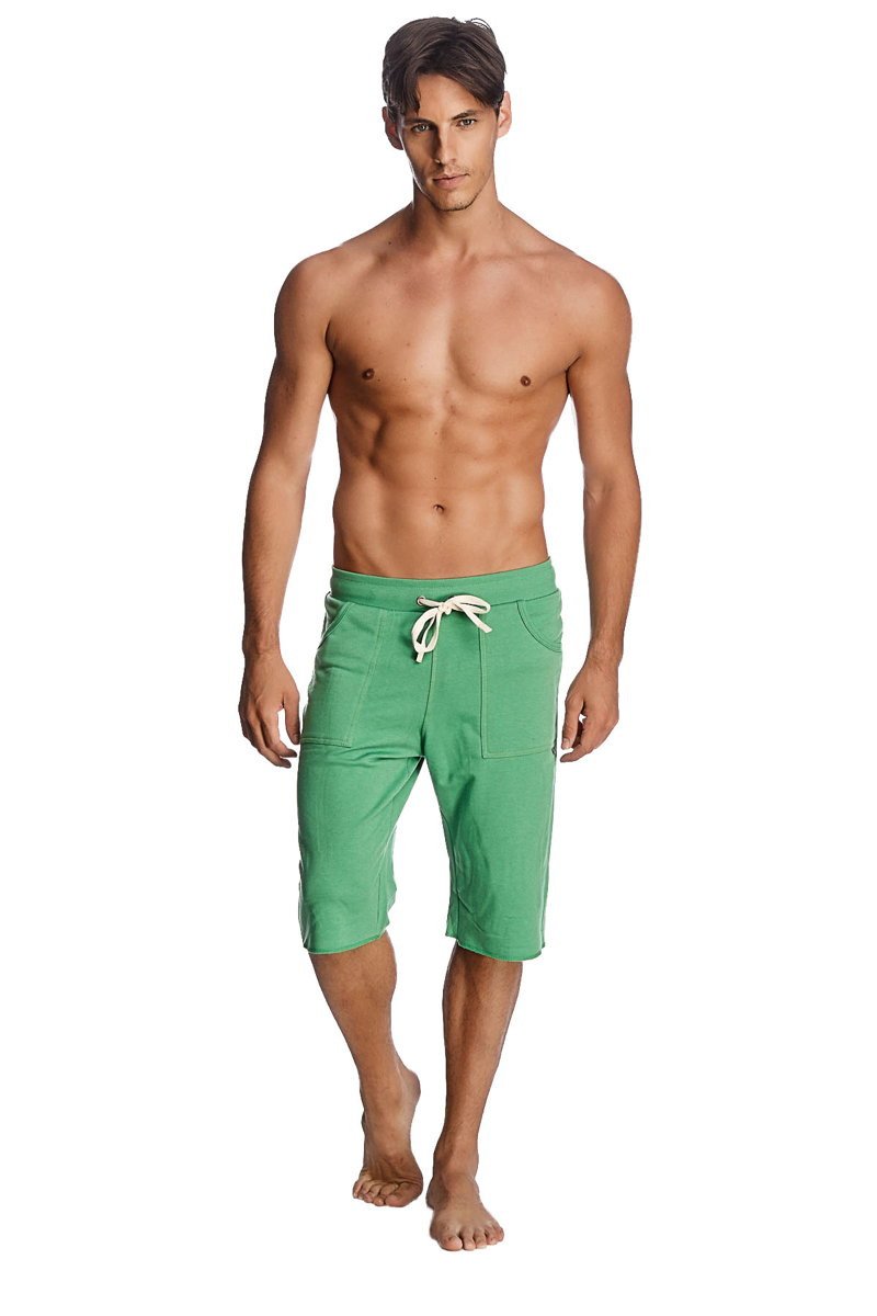 Eco-track short bamboo green with white drawstring green cotton shorts with side pockets for casual wear