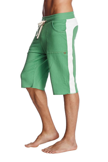 Eco-track short green and white bamboo athletic shorts with drawstring waistband for comfortable activewear