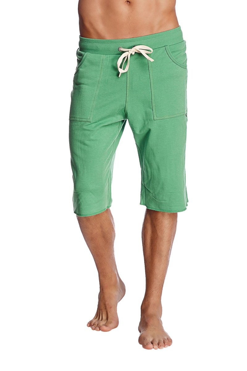 Eco-track short bamboo green with white drawstring shorts featuring two front pockets and a relaxed fit