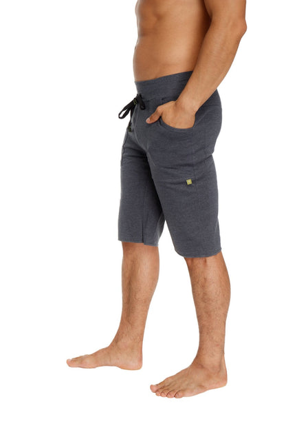 Eco-track short charcoal made of soft dark gray fabric with a drawstring waistband and side pockets for comfort