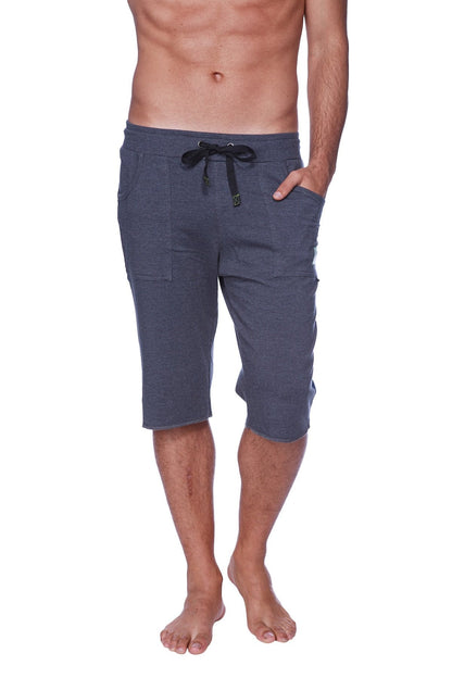 Eco-track short charcoal w black dark gray heathered fabric shorts with black drawstring waistband and side pockets