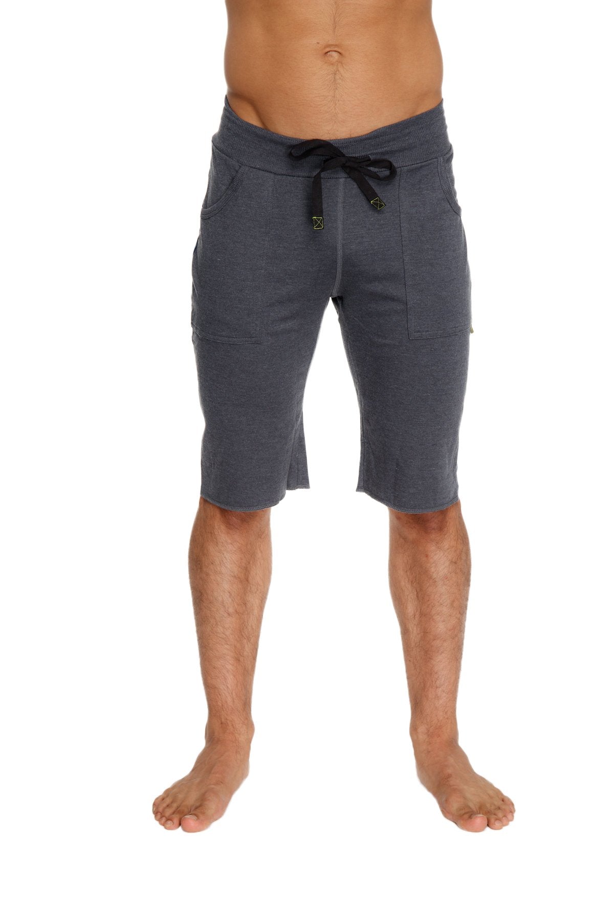 Eco-track short charcoal athletic shorts with black drawstring waistband and two side pockets for activewear