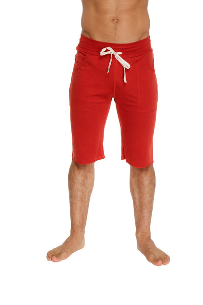 Eco-track short cinnabar red athletic shorts with white drawstring waistband and side pockets for active wear