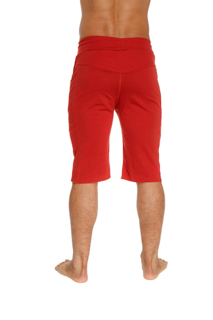 Eco-track short cinnabar red stretchy high-waisted fabric shorts designed for comfort and eco-friendly activewear use