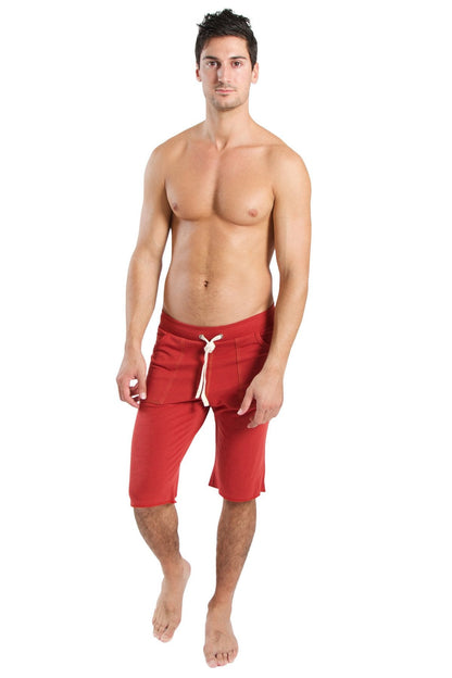 Eco-track short cinnabar red athletic shorts with white drawstring waistband designed for active wear